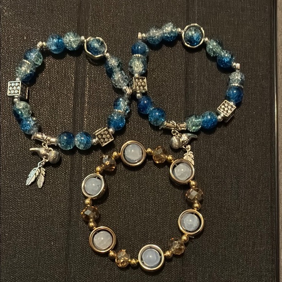 Jewelry - 💥Blue and Gold Beaded Charm Bracelets Hand Crafted 3pc set